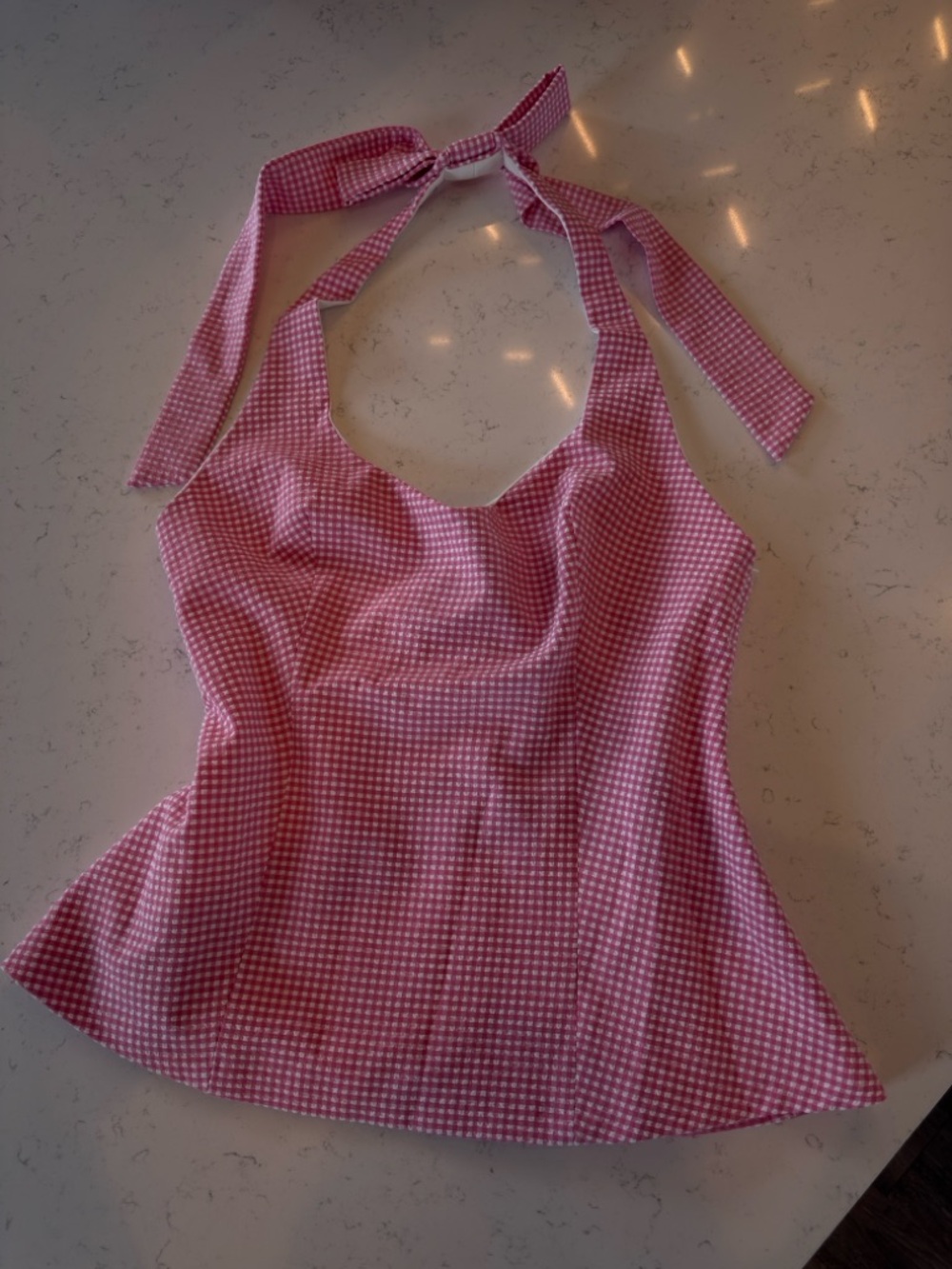 Pink Gingham Halter Top - Women Zara